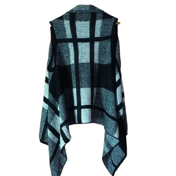 Como Black Vest Sweater black & white open sleeveless cardigan size pm - Picture 3 of 4